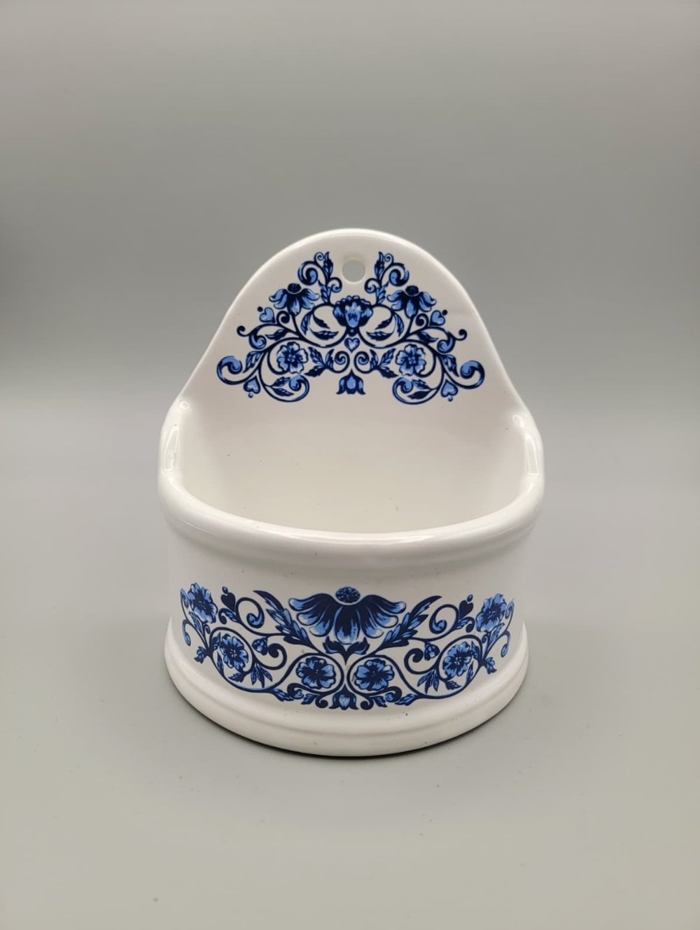 1974 Merle Norman Blue Onion Ceramic Salt Box – Vintage Wall Pocket Planter